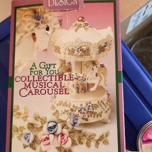 Collectible Musical Carousel Box with Pink & Cream Design